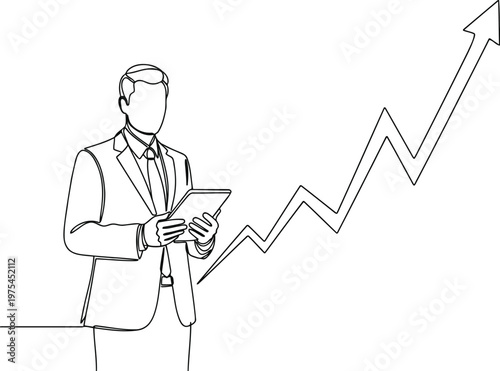 Businessman analyzing upward trending graph on tablet with confidence