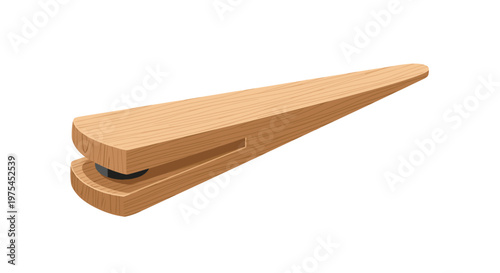 Traditional wooden clothespin used for hanging laundry to dry is illustrated from a side perspective showing its simple design.