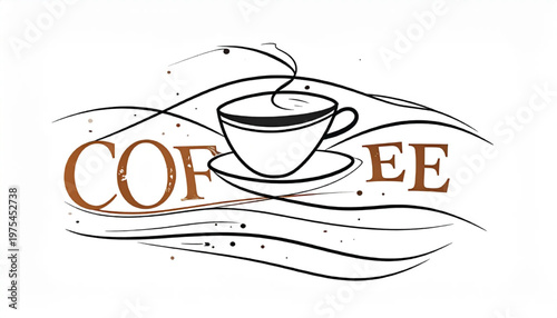 Coffee cup illustration with the word coffee in the background.