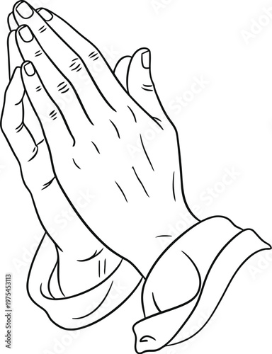 Detailed sketch of hands clasped together in prayer or supplication