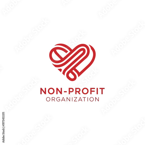 Red heart line art logo for nonprofit organization representing love and care.