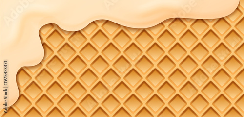 Ice cream cone inspired wafer biscuit texture with crunchy layers, sweet dessert structure, perfect for summer banners, wallpapers and templates, wafer biscuit texture