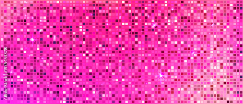 Soft glowing reflections and vibrant mosaic pattern. Sequin pink disco texture for fashion, party and modern club visuals.