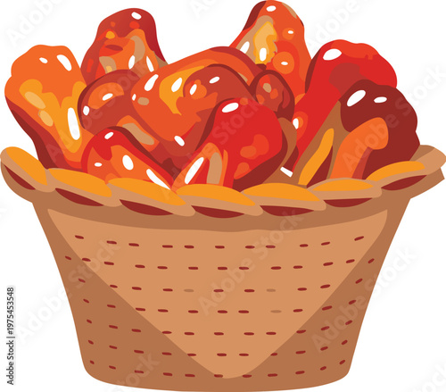 A small woven basket filled with glistening reddish brown dates