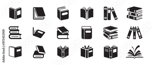 Book icons set simple black and white vector symbol illustration for education and literature
