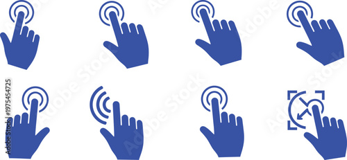 Digital Interaction Icons Set Illustrating Touch, Tap, and Click Actions for User Interface Design