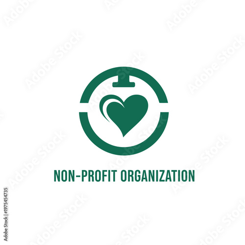A graphic depicting non-profit organization with a heart inside a circle.