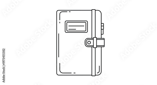 Notebook with strap and lock mechanism outline illustration perfect for planning diary and journal concept designs.