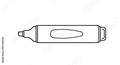 Black and white line art illustration of a permanent marker or highlighter pen for office and school supply designs.