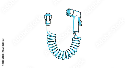 Blue bidet sprayer with coiled hose attachment for bathroom hygiene and plumbing fixture illustration in vector format.