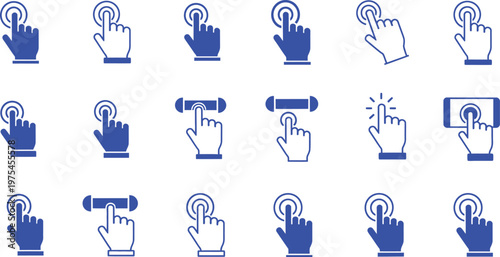 Dynamic Collection of Hand Cursor Icons Depicting Click, Tap, and Interactive Gestures for UI Design Elements