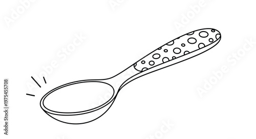Simple kitchen spoon outline illustration with a playful polka dot pattern on the handle for home cooking designs.