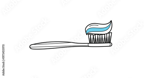 Toothbrush with a fresh dollop of blue and white striped toothpaste for dental hygiene and health care illustrations.