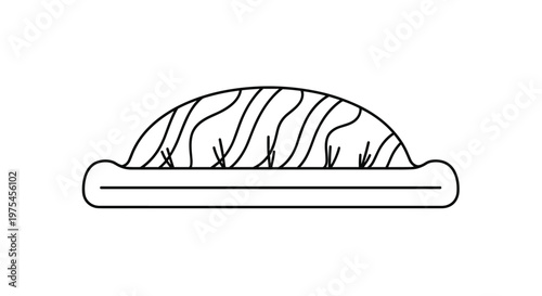 Simple landscape mound outline with wavy line texture and grass blades for nature and outdoor themed designs.