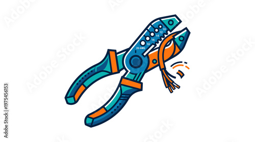 Pliers cutting wire with orange handles.