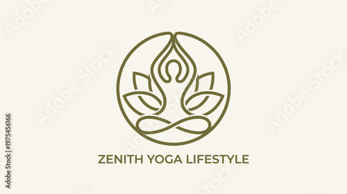 Lifestyle brand logo features yoga flame leaf design on cream background