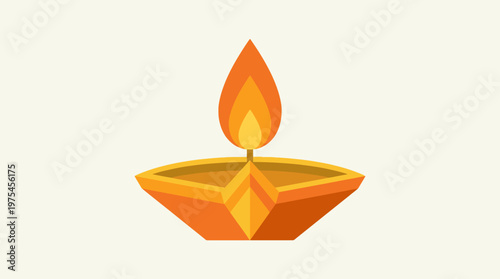 A traditional diya lamp burns brightly on a table indoors.