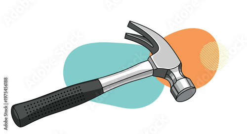Traditional metal hammer tool with a black handle and claw head for carpentry and home repair illustrations.
