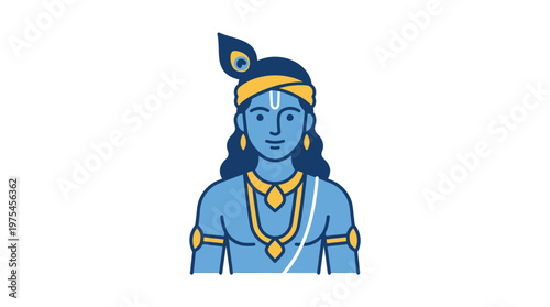 Illustration of a blue-skinned deity wearing gold jewelry and a peacock feather.