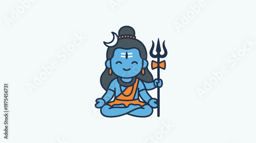 A serene illustration of Shiva meditating peacefully outdoors with trident