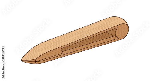 Traditional wooden percussion instrument known as a fish beater used in temples or rituals shown in a side view.