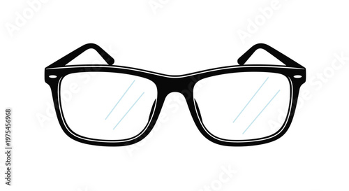 Classic pair of eyeglasses with a thick black frame and clear lenses shown in a simple front view illustration.