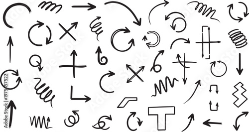 Collection of hand drawn arrows and scribble elements for diagrams and visuals