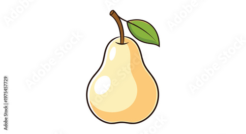 Delicious ripe pear with a green leaf and stem illustrated in a fresh and natural style representing healthy fruit choices and nutrition.