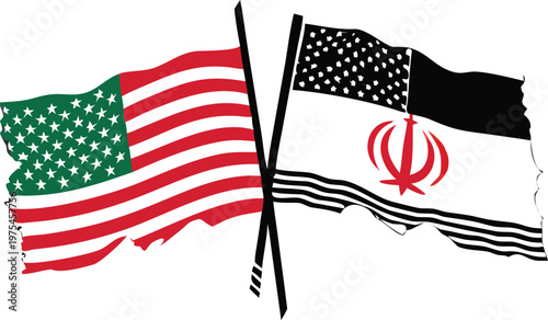 United states and iran flags crossed symbolizing complex relations