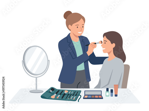 Makeup Artist Applying Cosmetics to a Client.