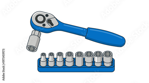 Ratchet and socket wrench set tools.