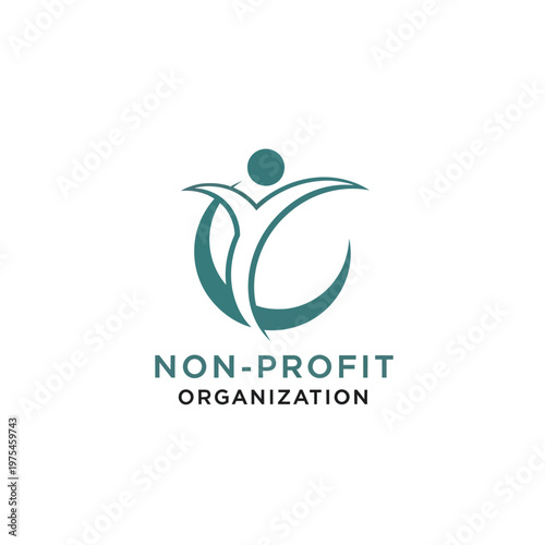 Logo emblem for non profit organization with human figure abstract icon.