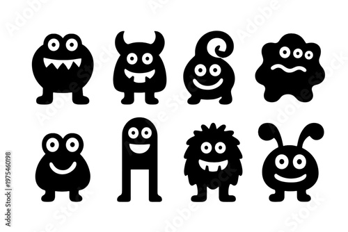 Comical Monster Icons. Comical Monster Critters. Filled icon set of Comical Monster Critters: silly big-mouth