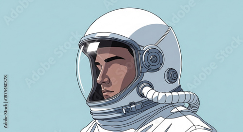 Astronaut in helmet close up profile space exploration concept vector illustration on blue background