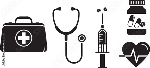 Medical icons set healthcare tools and symbols for health and wellness