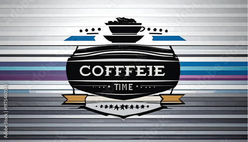Coffee Time Logo Design with a Cup and Beans on a Shield.