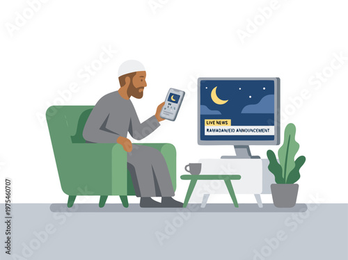 Man Watching TV and Using Tablet at Night.
