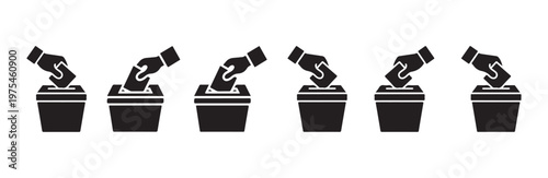 Hand casting vote into ballot box collection of simple flat icon designs vector