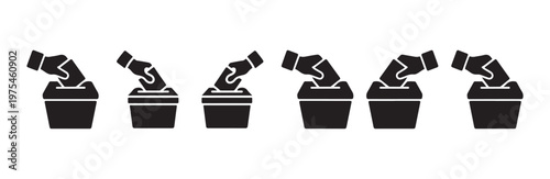 Hand casting vote into ballot box collection of simple flat icon designs vector