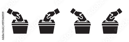 Hand casting vote into ballot box collection of simple flat icon designs vector