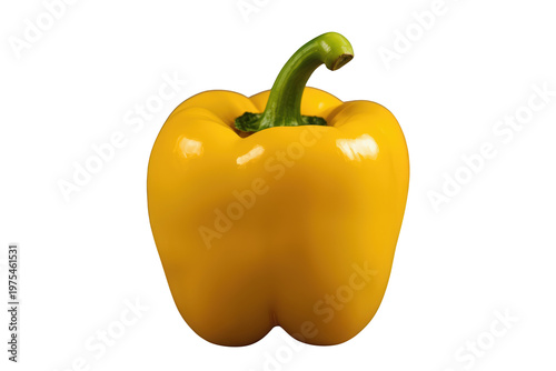 Yellow bell pepper capturing freshness and healthy eating, ripe vegetable with green stem, transparent background