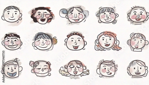 Collection of diverse and expressive watercolor faces, showcasing various emotions and personalities.