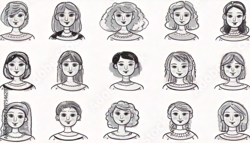 Collection of diverse female faces showcasing various hairstyles and expressions.
