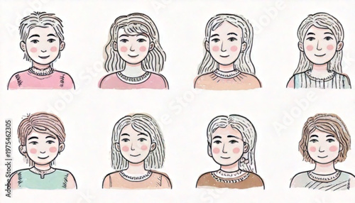 Collection of diverse female portraits showcasing various hairstyles and expressions.