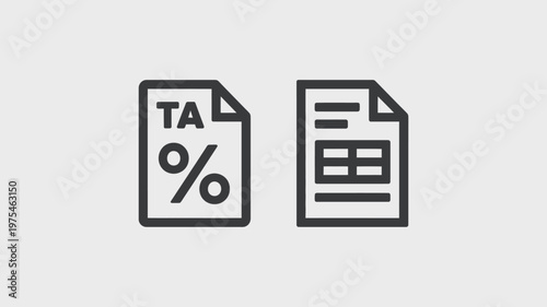 Two Document with Percentage and Table Symbols in Black and White