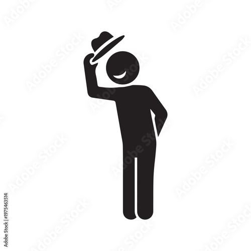 Friendly Stick Figure Gentleman Tipping Hat Greeting Icon
