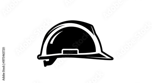 A black and white vector graphic illustration of a hard hat for construction or safety