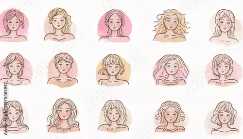 Collection of diverse womens portraits with various hairstyles and skin tones.