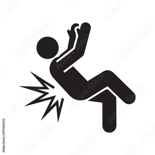 Stick Figure Person Slipping and Falling Backwards Accident Icon
