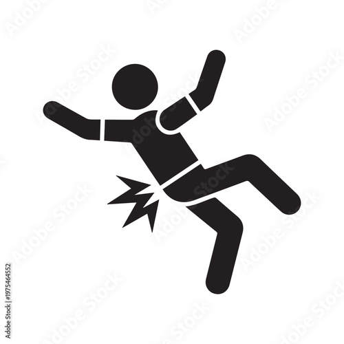 Stick Figure Person Slipping and Falling Backwards Accident Icon
